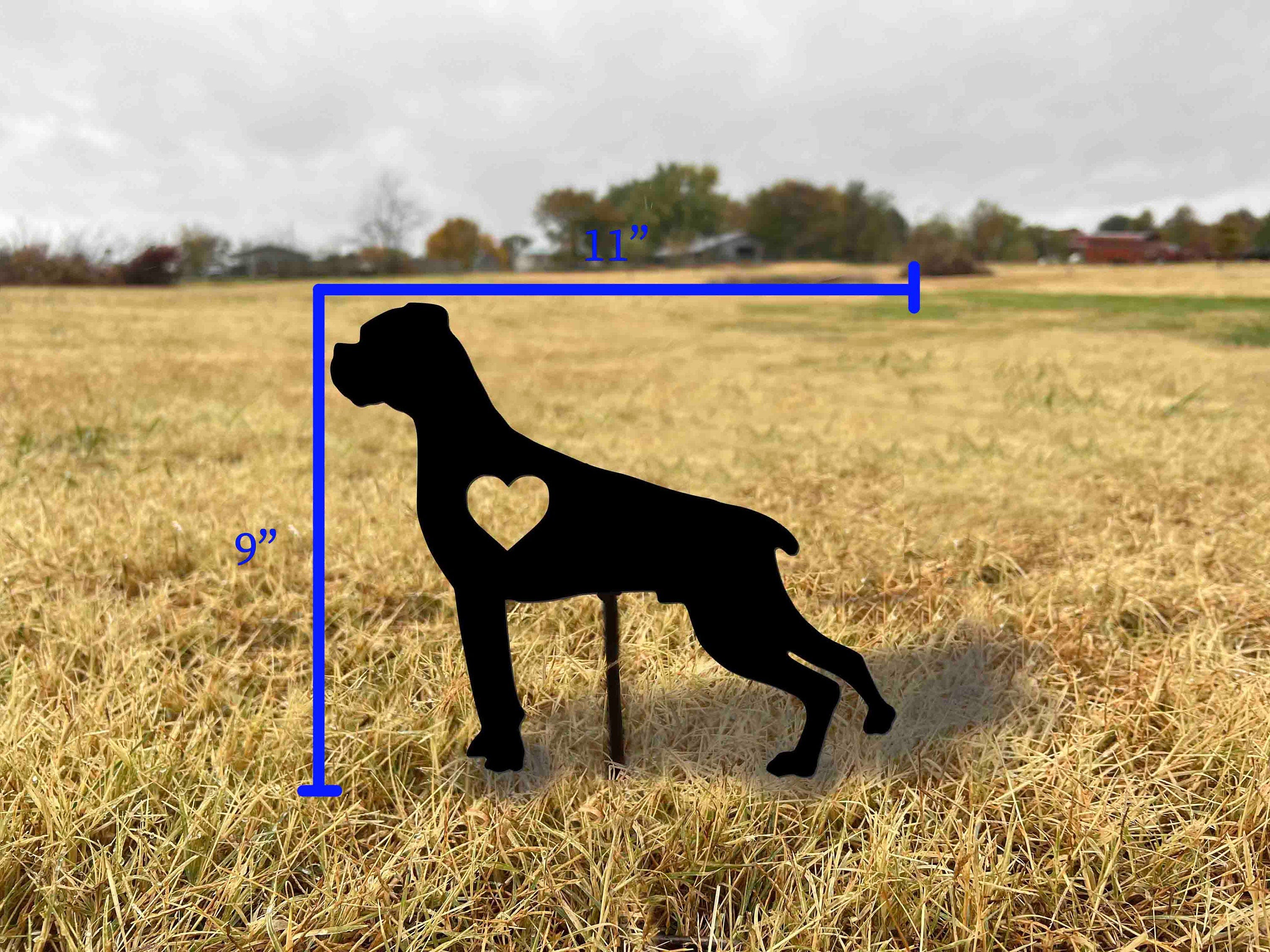 Metal Boxer Dog Heart Yard Stake - Outdoor Home Decor