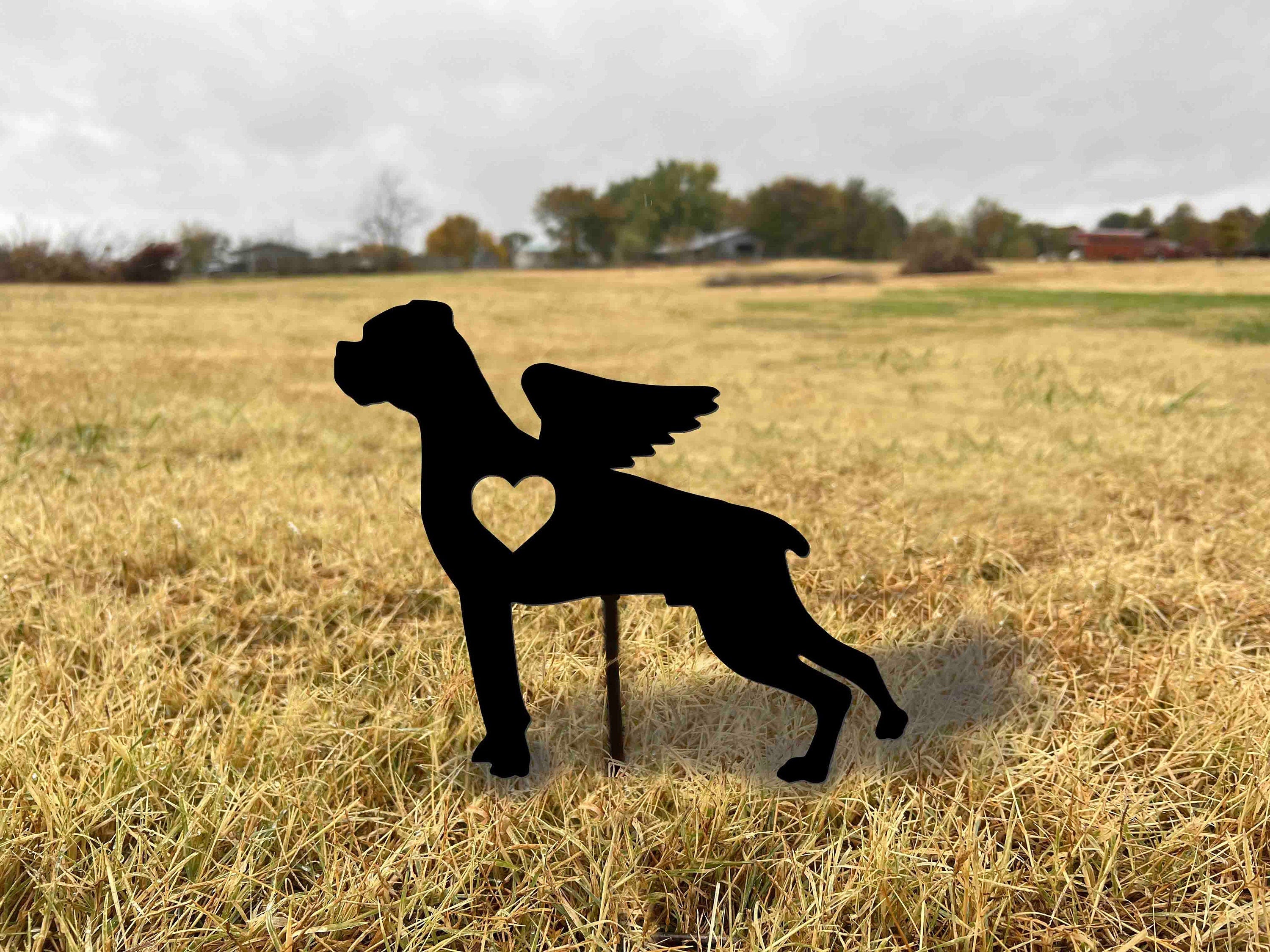 Metal Boxer Memorial Yard Stake: Black Dog Lover Decor
