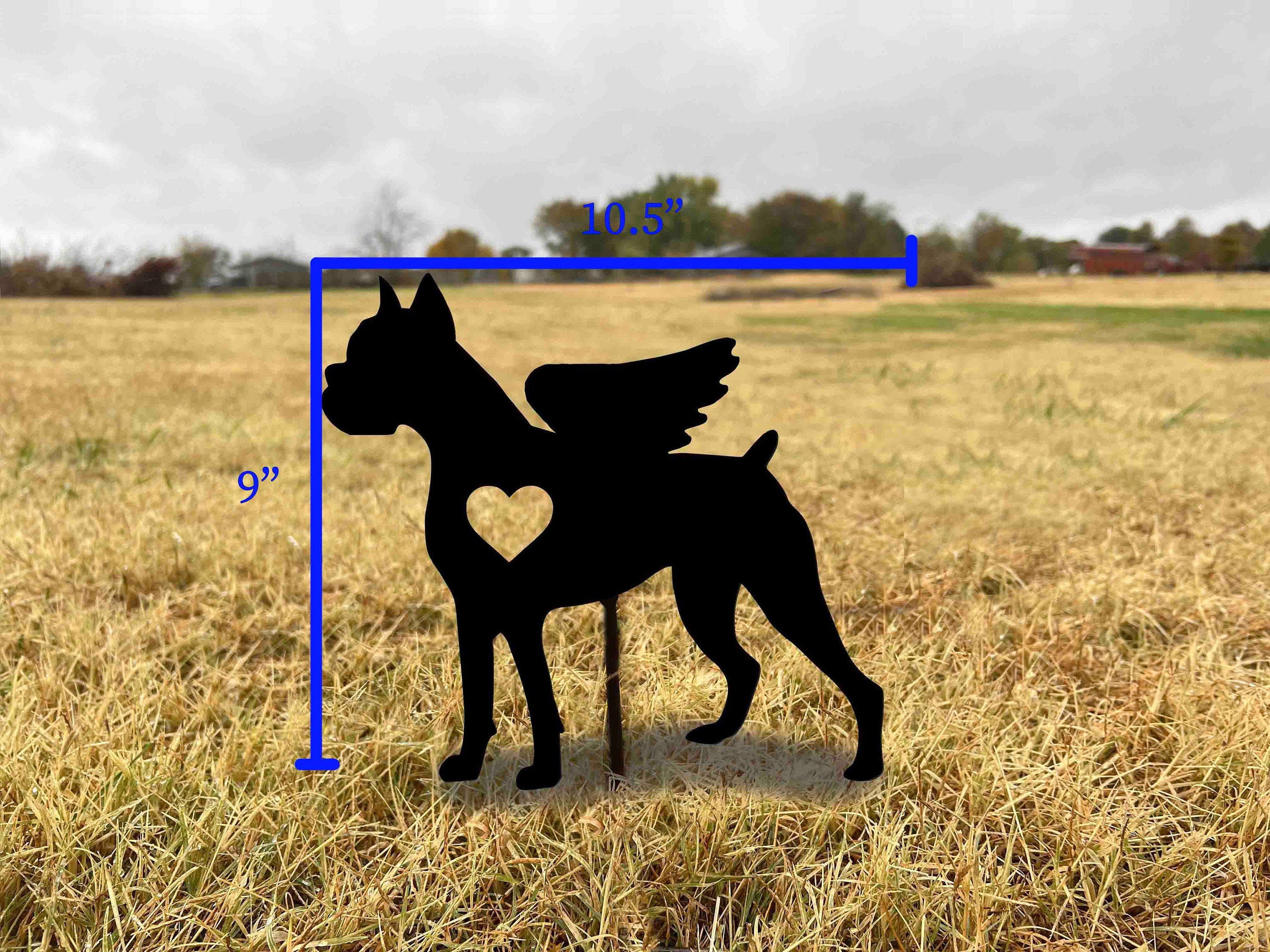 Boxer Memorial Garden Stake: Black Metal Dog Heart Decor