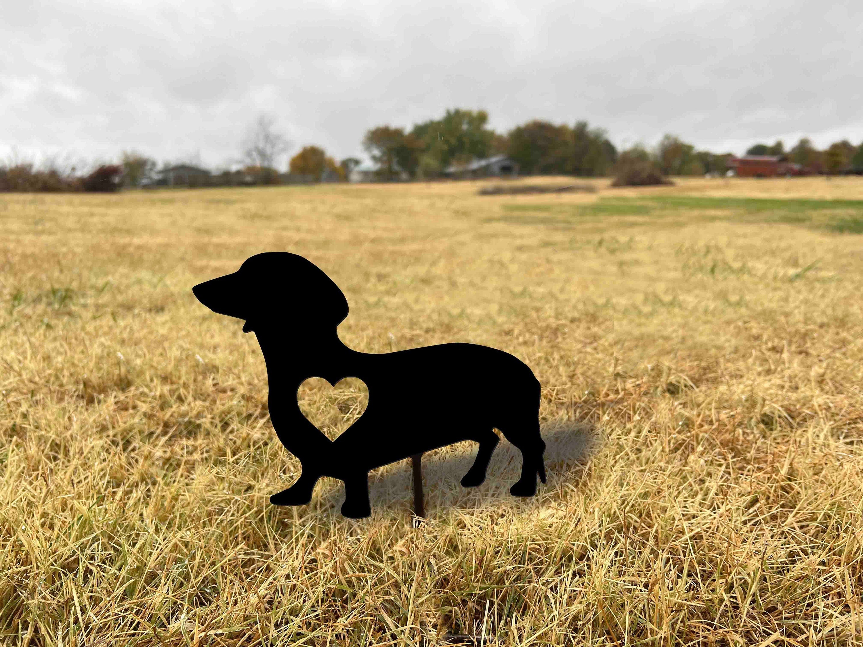 Dachshund Garden Stake: Heart Tail, Metal Dog Memorial Art
