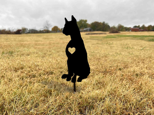 Metal Boxer Dog Garden Stake: Black Silhouette with Heart