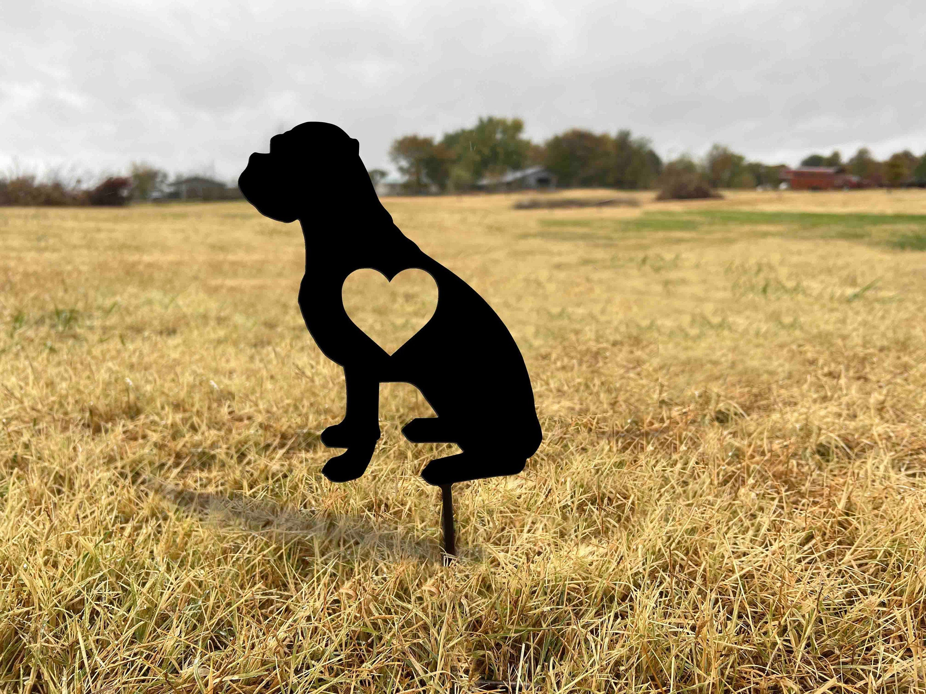 Boxer Puppy Metal Yard Stake: Heart Silhouette Garden Decor