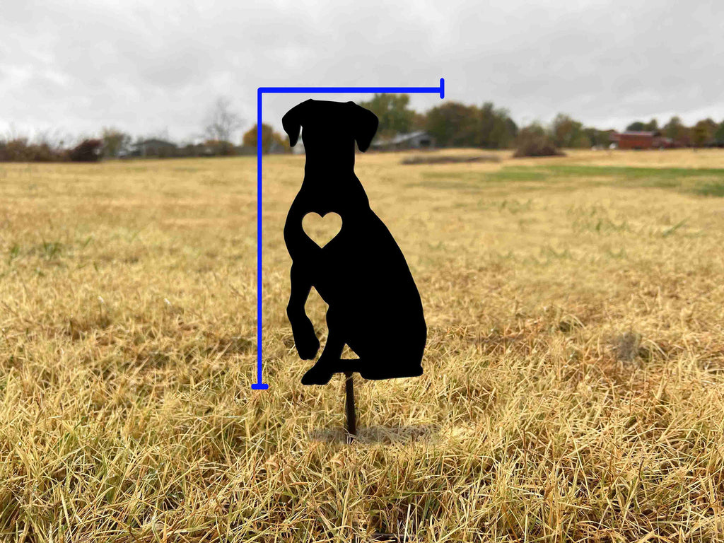 Boxer Dog Garden Stake: Metal Silhouette with Heart Paw