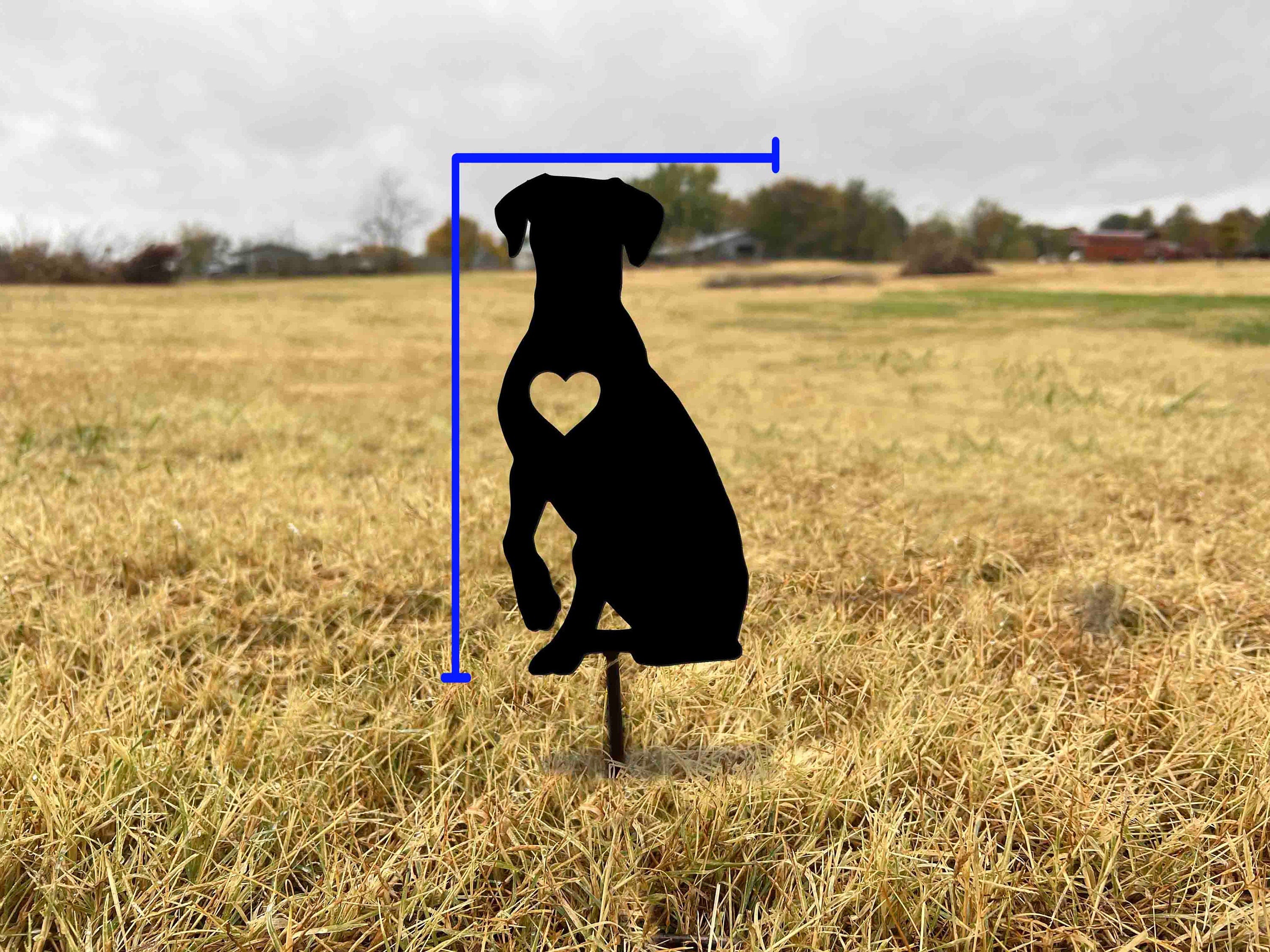 Boxer Dog Garden Stake: Metal Silhouette with Heart Paw