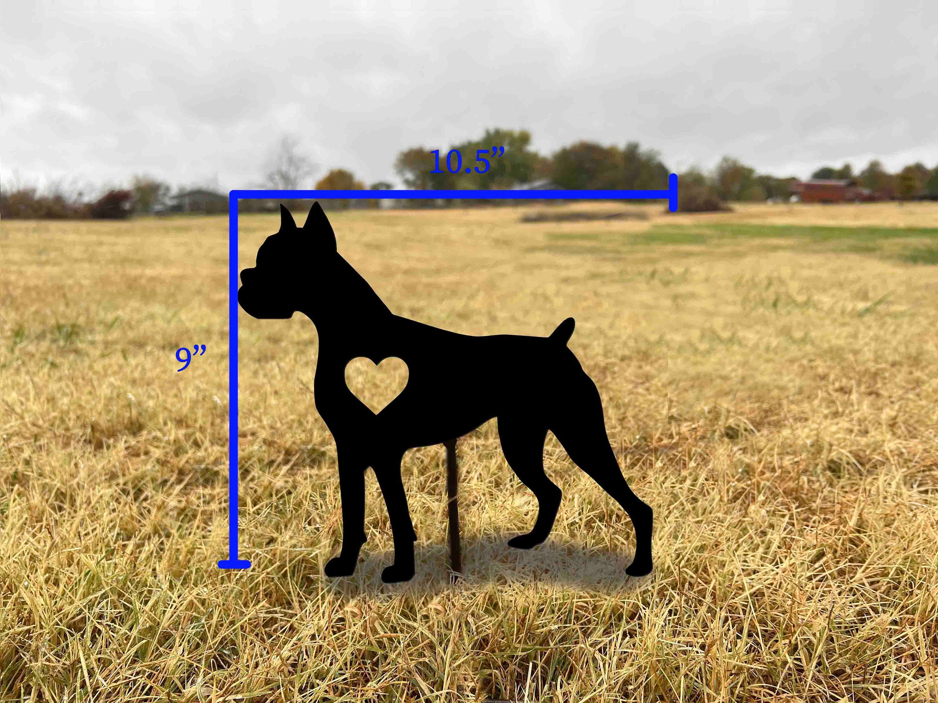 Boxer Dog Metal Garden Stake with Heart - Outdoor Decor