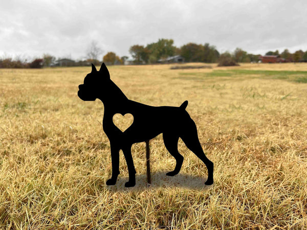 Boxer Dog Metal Garden Stake with Heart - Outdoor Decor
