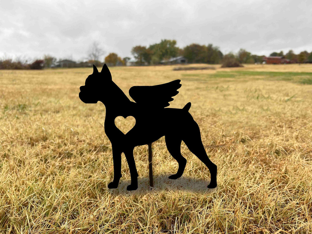 Boxer Memorial Garden Stake: Black Metal Dog Heart Decor