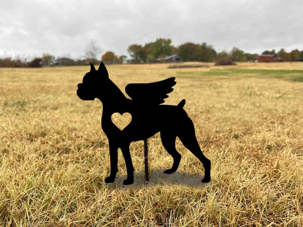 Boxer Memorial Garden Stake: Black Metal Dog Heart Decor
