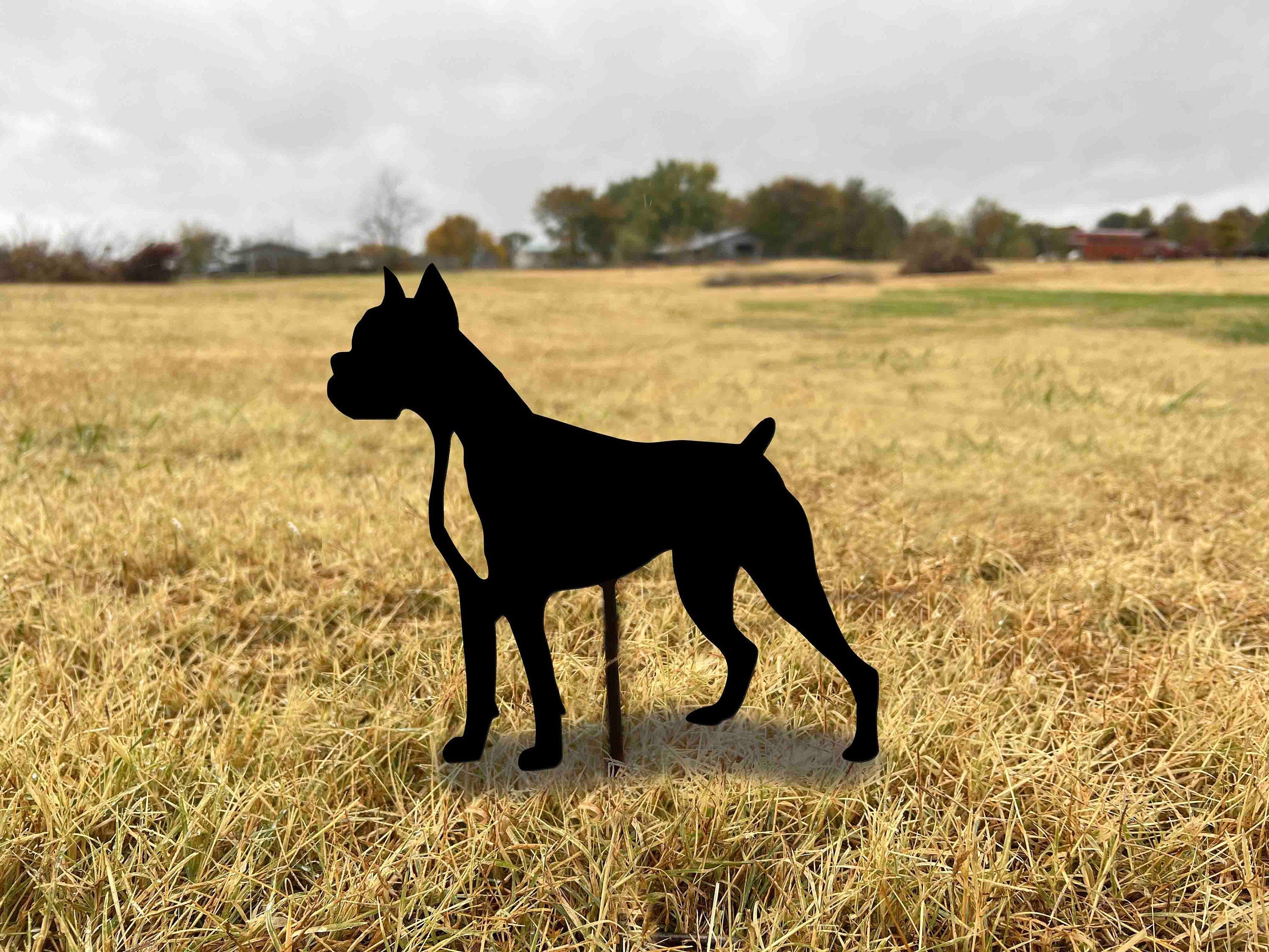 Boxer Dog Garden Stake: Black Metal Boxer Silhouette