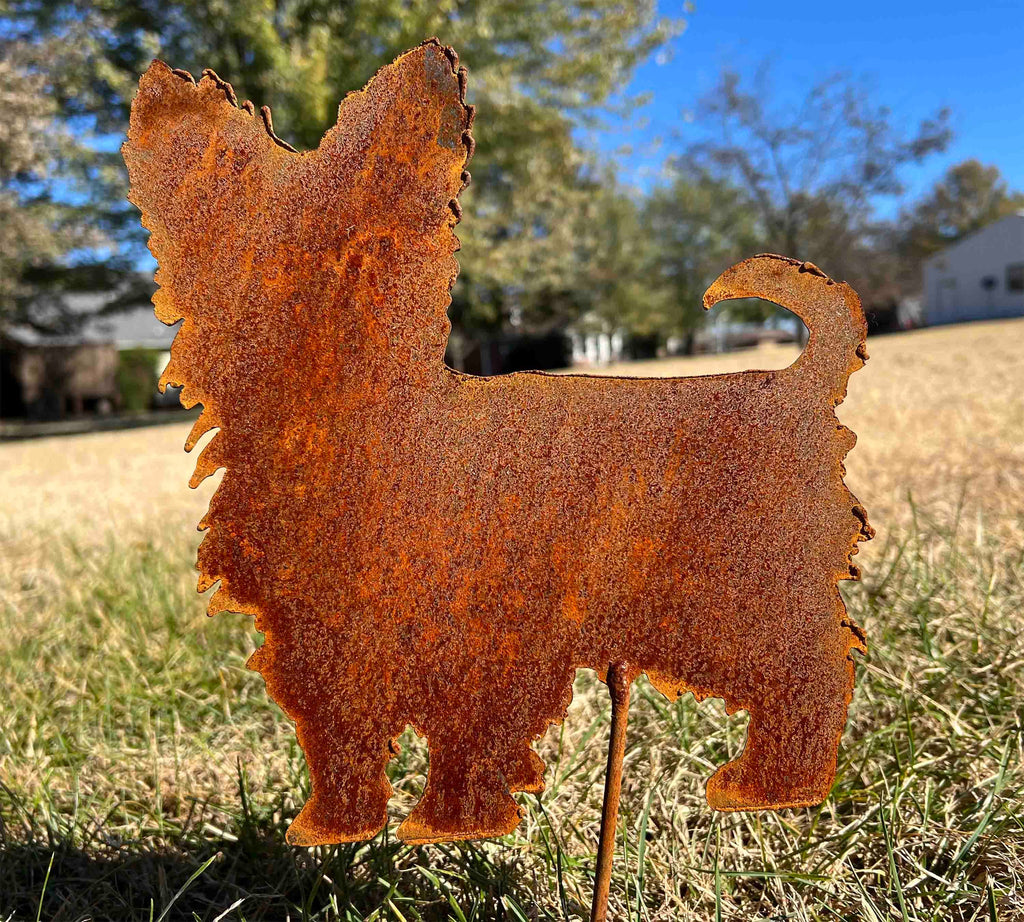 Yorkshire Terrier Metal Yard Stake: Rustic Dog Memorial Art