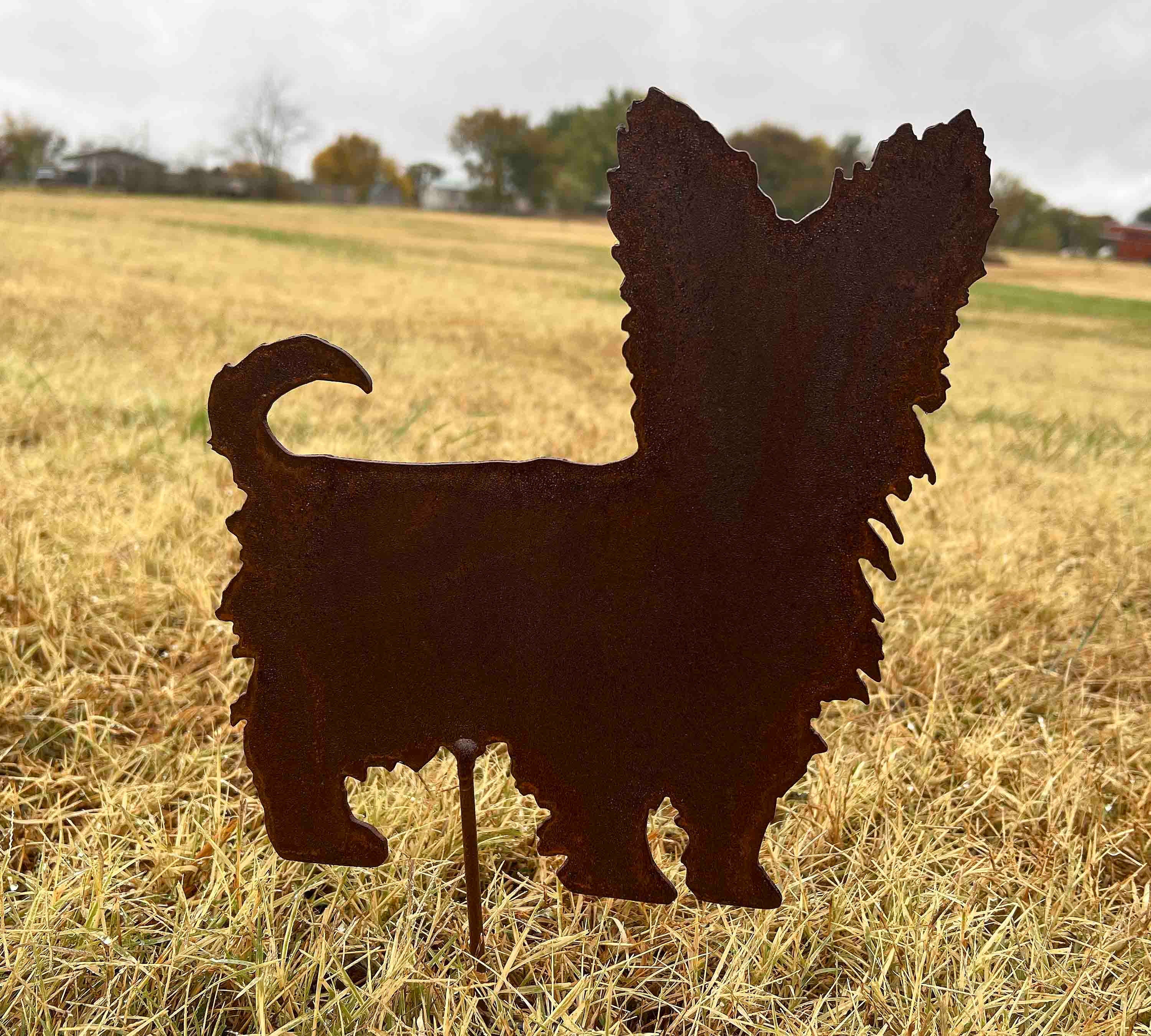 Yorkshire Terrier Metal Yard Stake: Rustic Dog Memorial Art