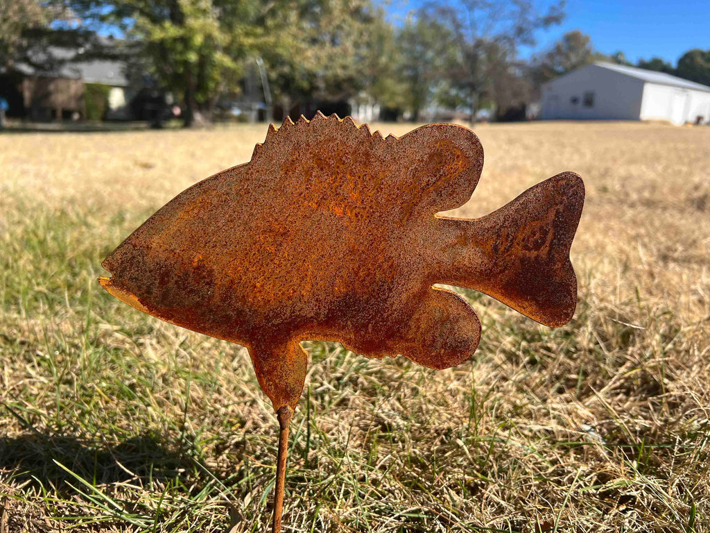 Metal Bass Fish Garden Stake: Handmade Steel Sculpture