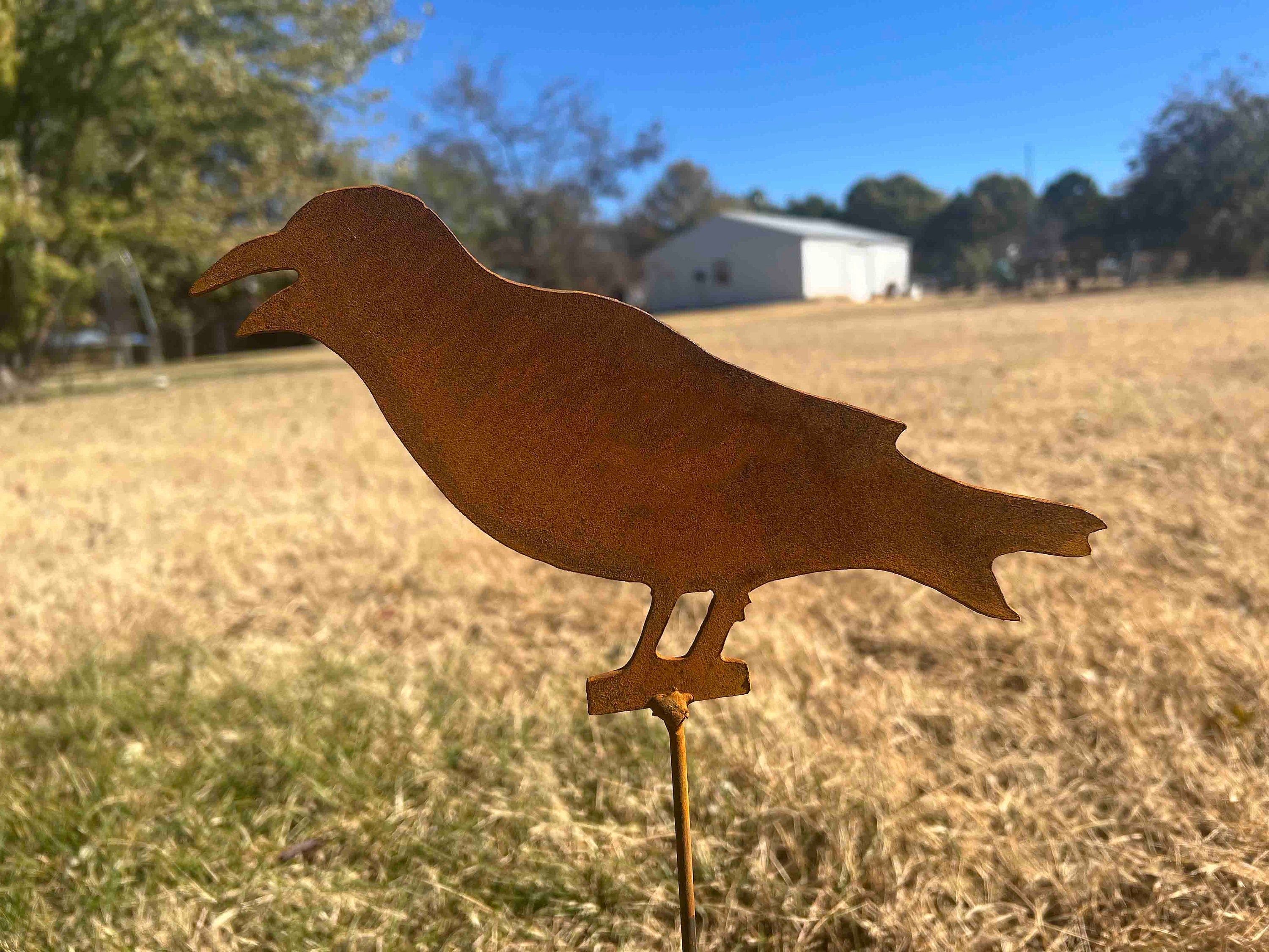 Rustic Metal Crow Garden Stake - Handmade Bird Art