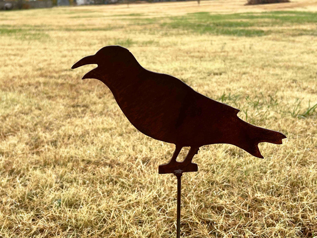 Rustic Metal Crow Garden Stake - Handmade Bird Art