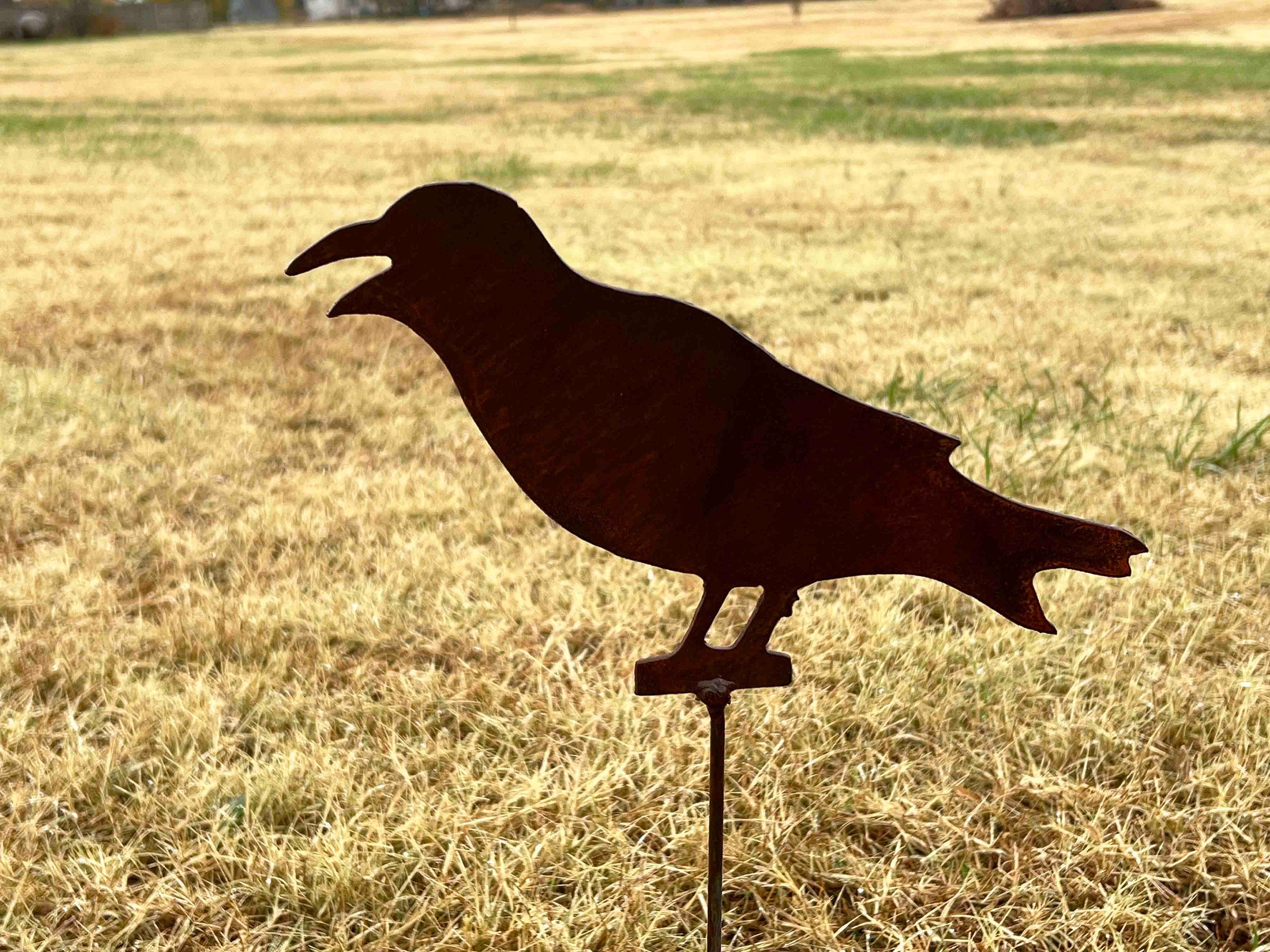 Rustic Metal Crow Garden Stake - Handmade Bird Art