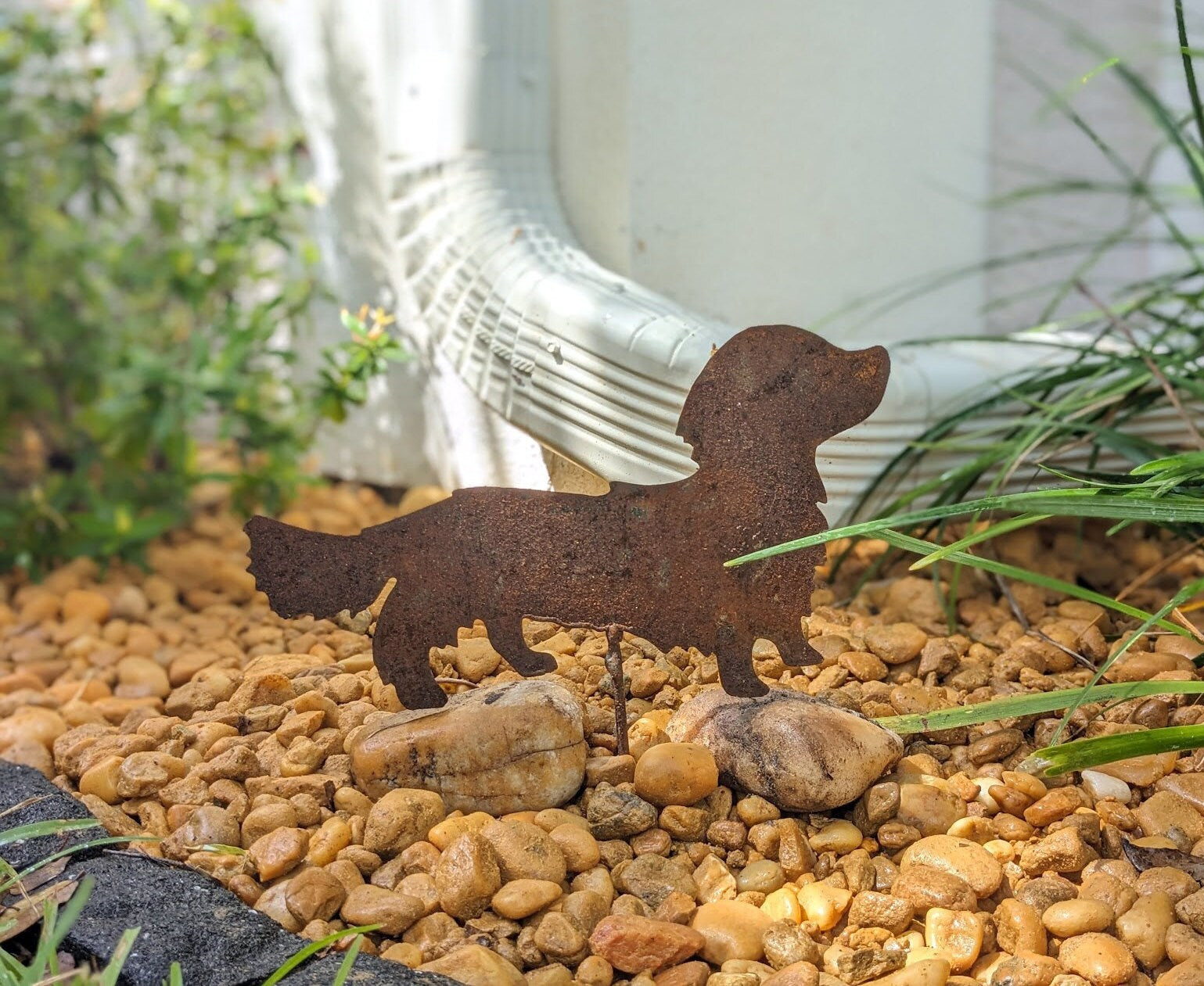 Rusted Metal Dachshund Yard Stake: Wiener Dog Garden Decor