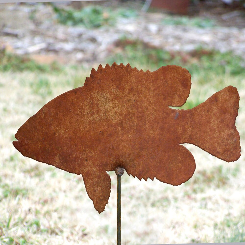 Metal Bass Fish Garden Stake: Handmade Steel Sculpture