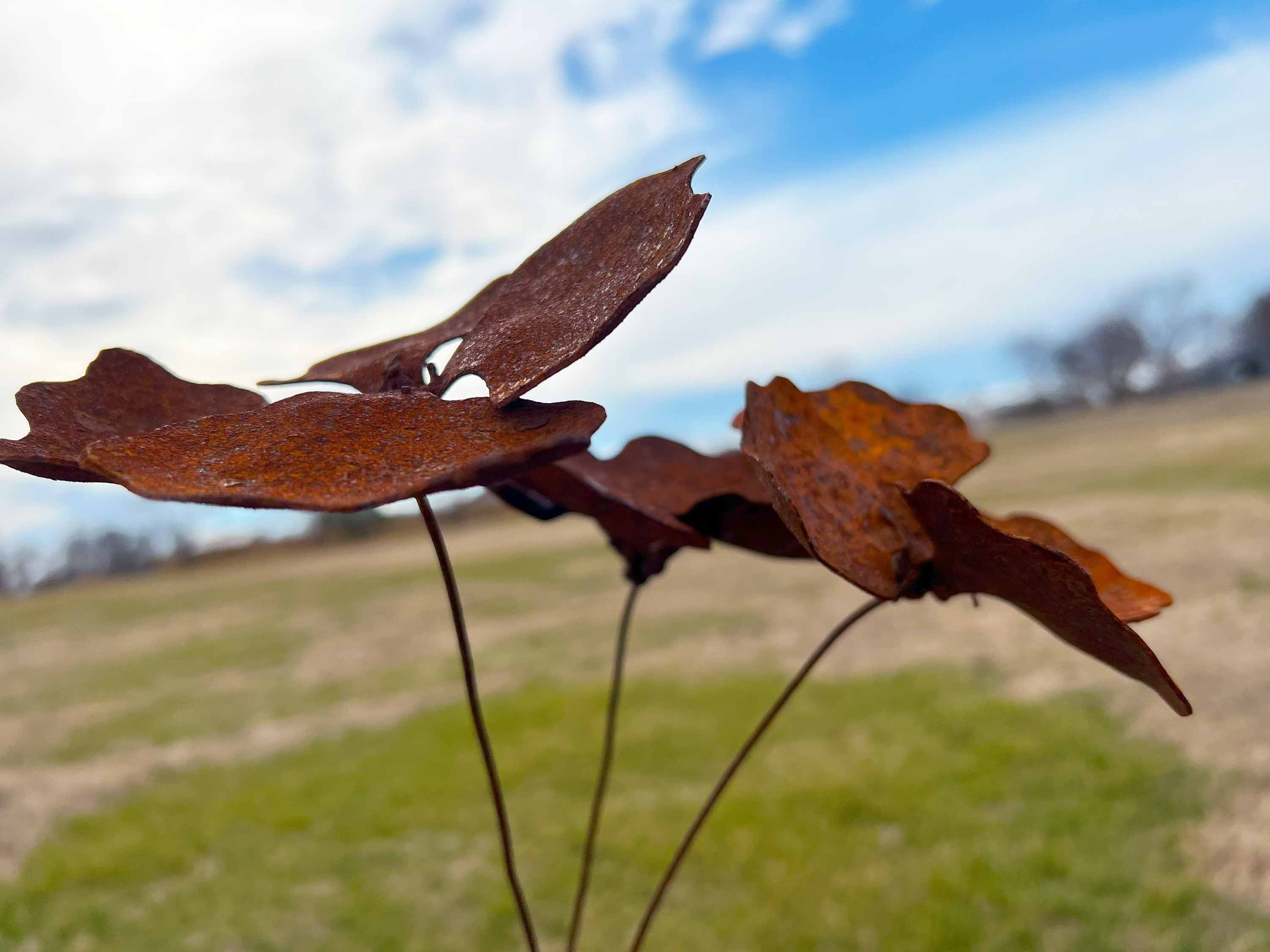 Handmade Rusty Pansy Flowers (Set of 3) - Industrial Floral Decor