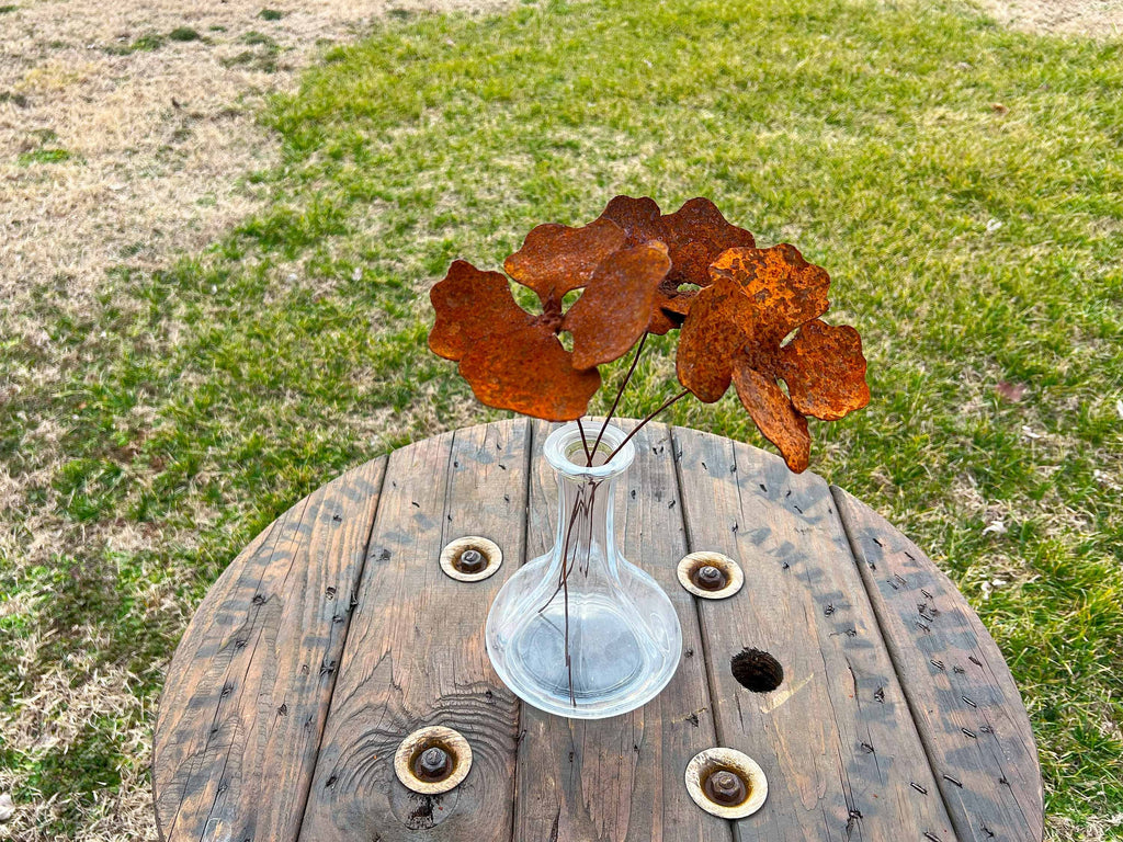 Handmade Rusty Pansy Flowers (Set of 3) - Industrial Floral Decor