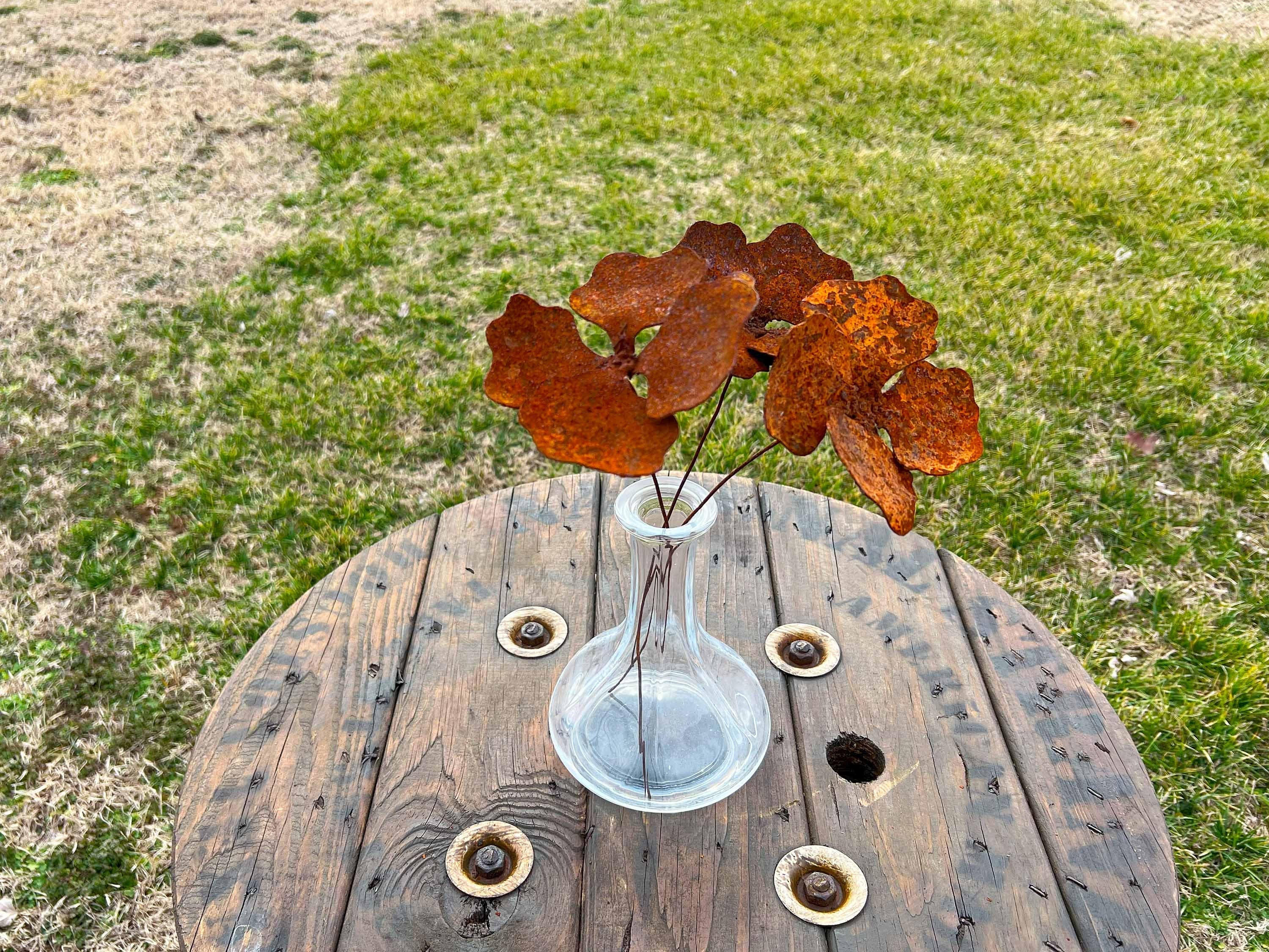 Handmade Rusty Pansy Flowers (Set of 3) - Industrial Floral Decor