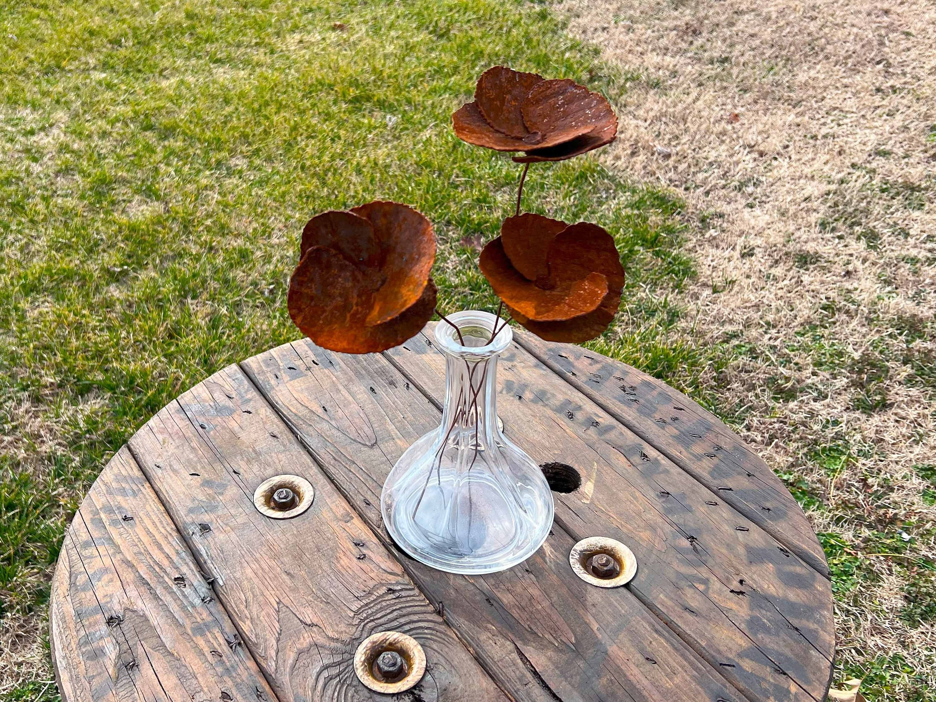 Handmade Rustic Rusty Poppy Set: Weathered Metal Flower Art