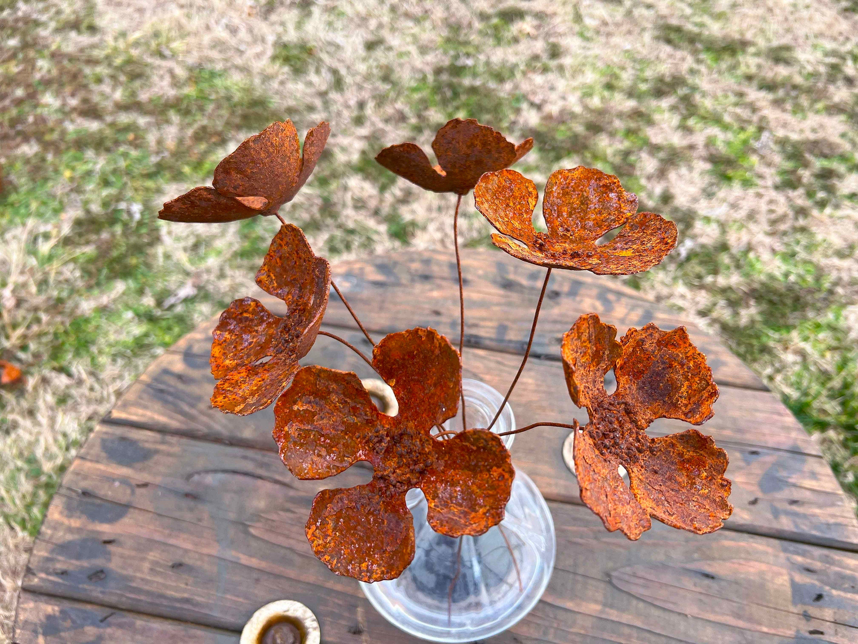 Rusty Iron Poppy Flowers (Set of 6) - Handmade Industrial Sculpture