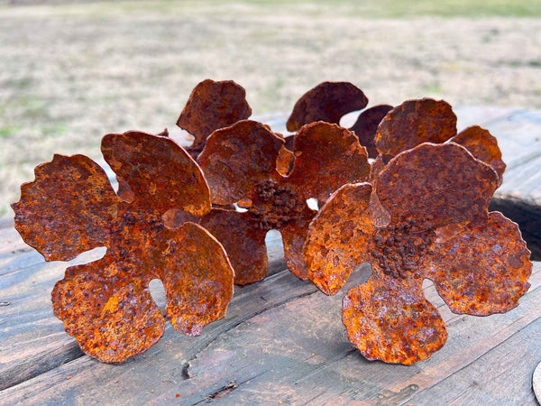 Rusty Iron Poppy Flowers (Set of 6) - Handmade Industrial Sculpture