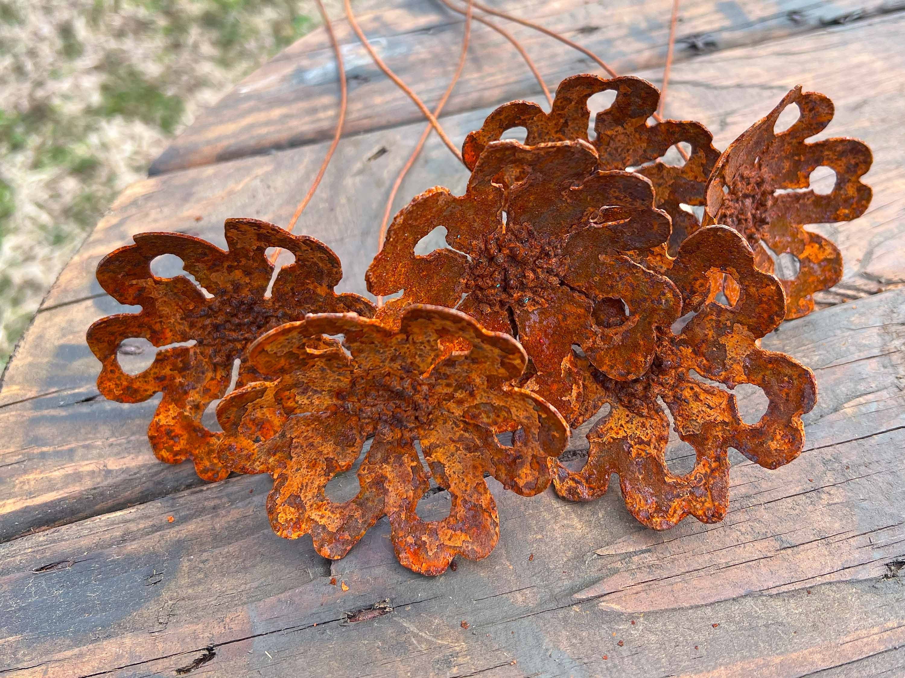 Handmade Rusty Metal Gardenia Flowers - Set of 6 - Industrial Floral Decor