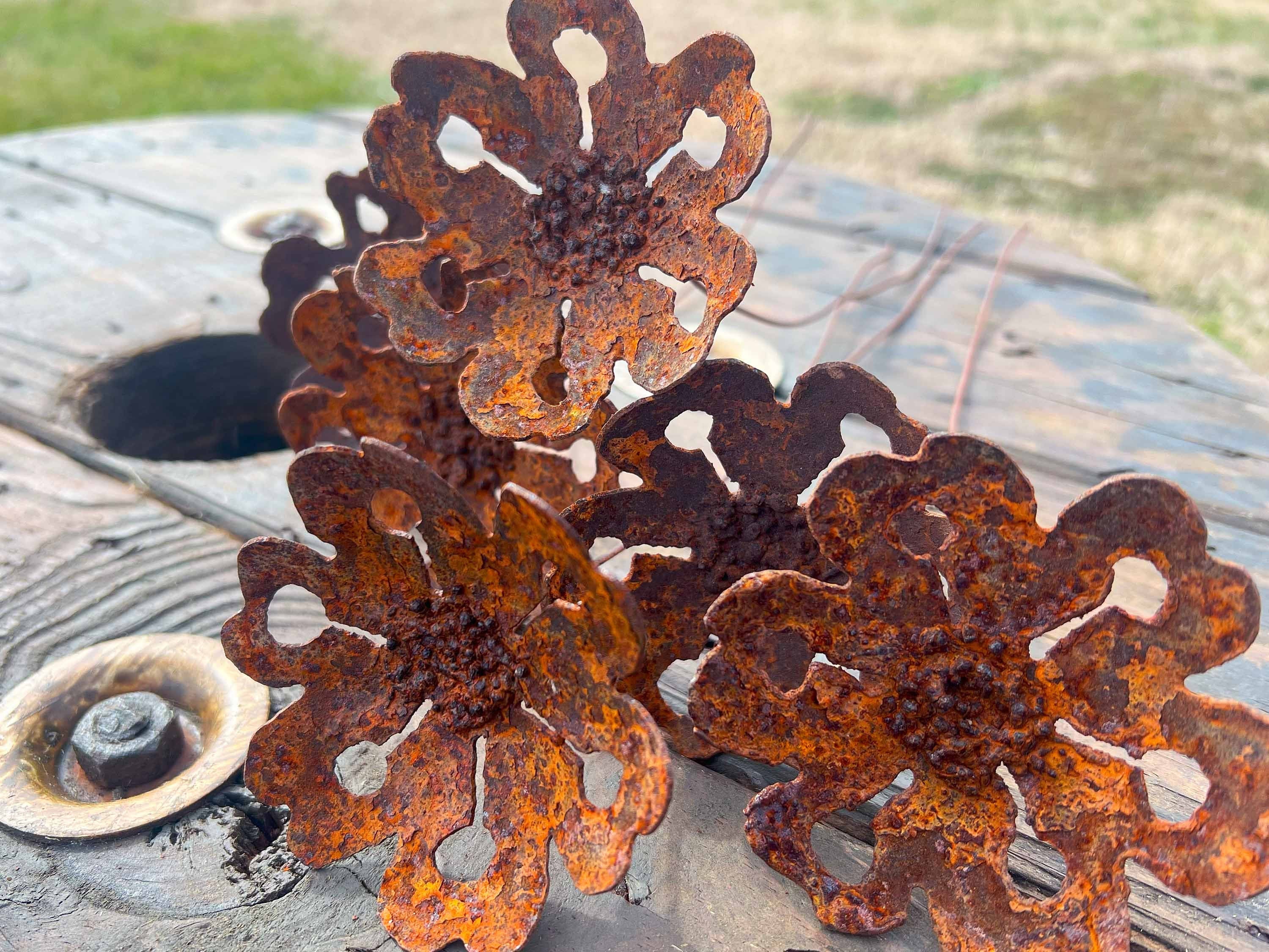 Handmade Rusty Metal Gardenia Flowers - Set of 6 - Industrial Floral Decor