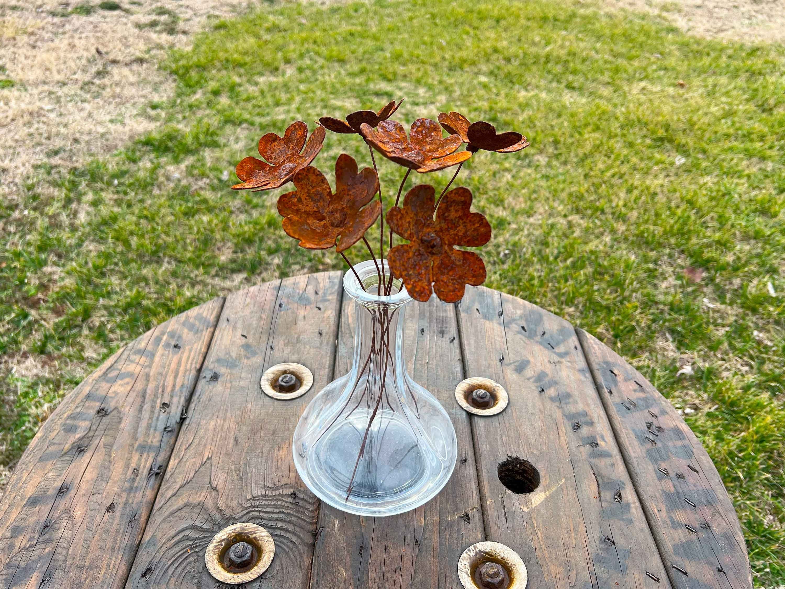 Handmade Rusty Heart Flowers - Set of 6 - Industrial Floral Stakes