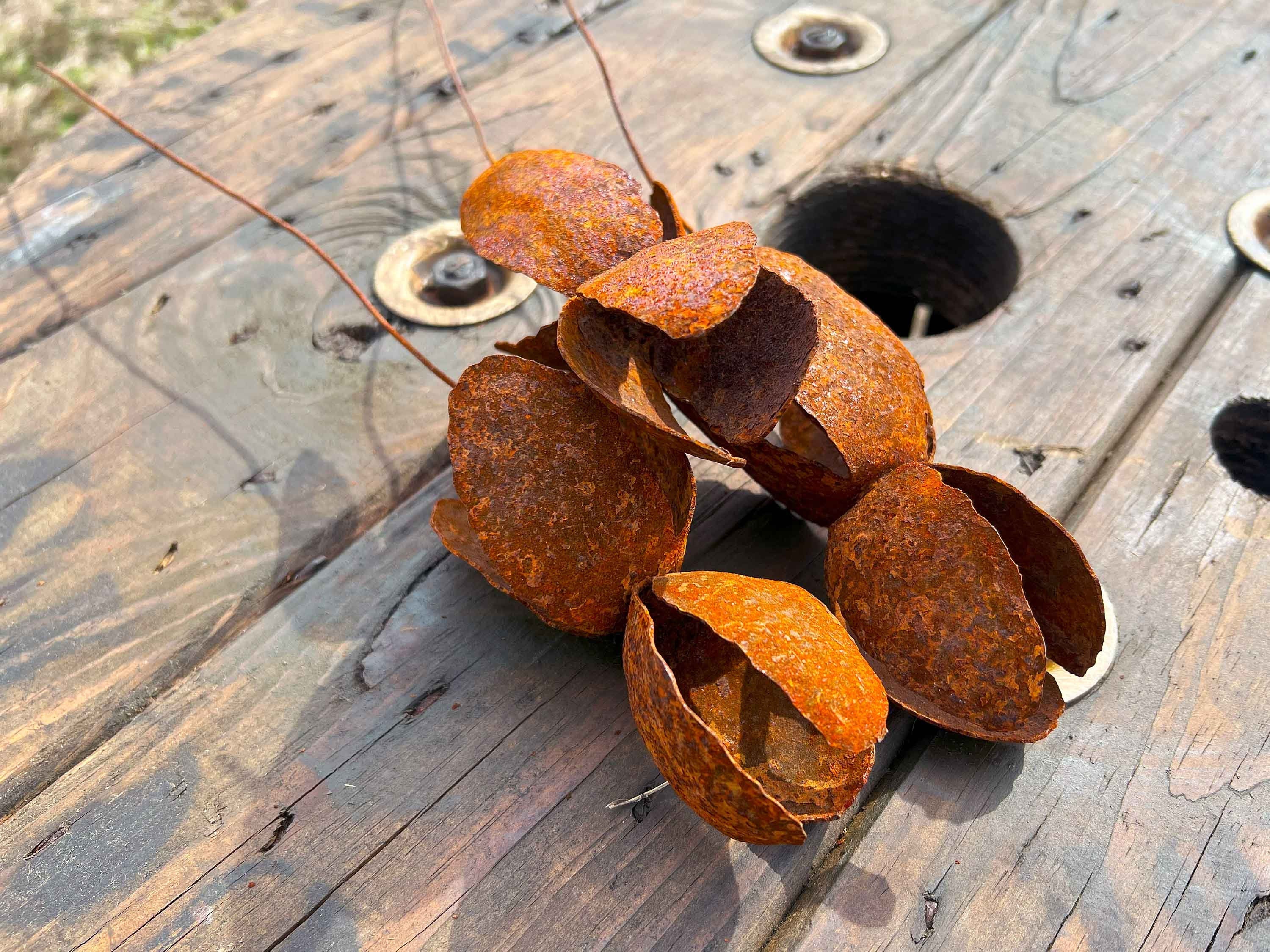 Rusty Iron Iris Flowers (Set of 3): Handmade Industrial Sculpture