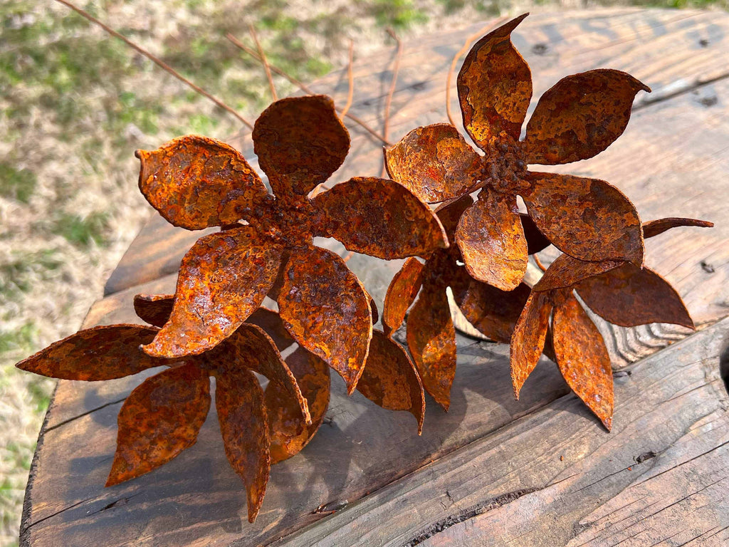 Handmade Rusty Iron Jasmine Flowers - Set of 6 - Industrial Floral Decor