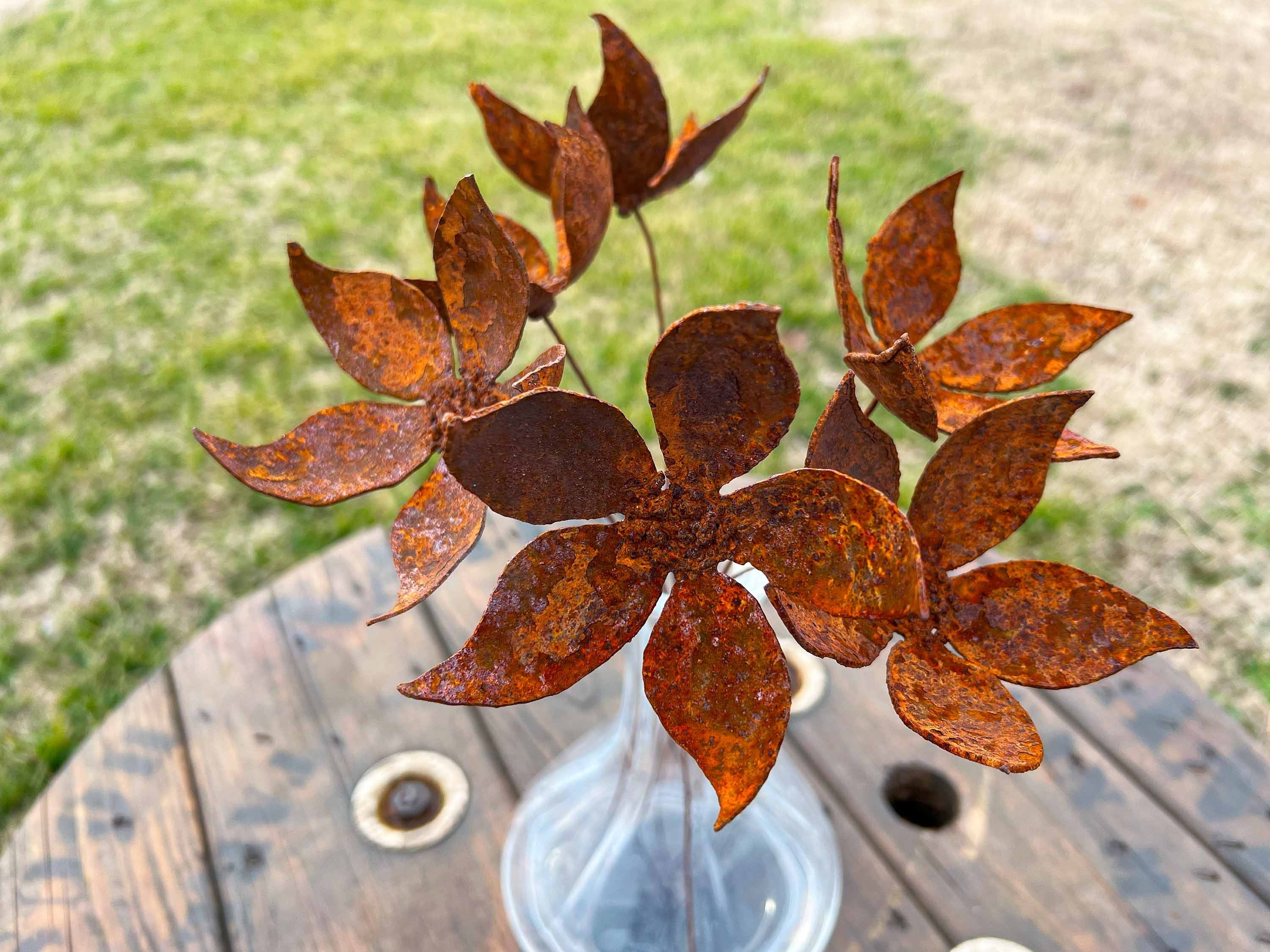 Handmade Rusty Iron Jasmine Flowers - Set of 6 - Industrial Floral Decor