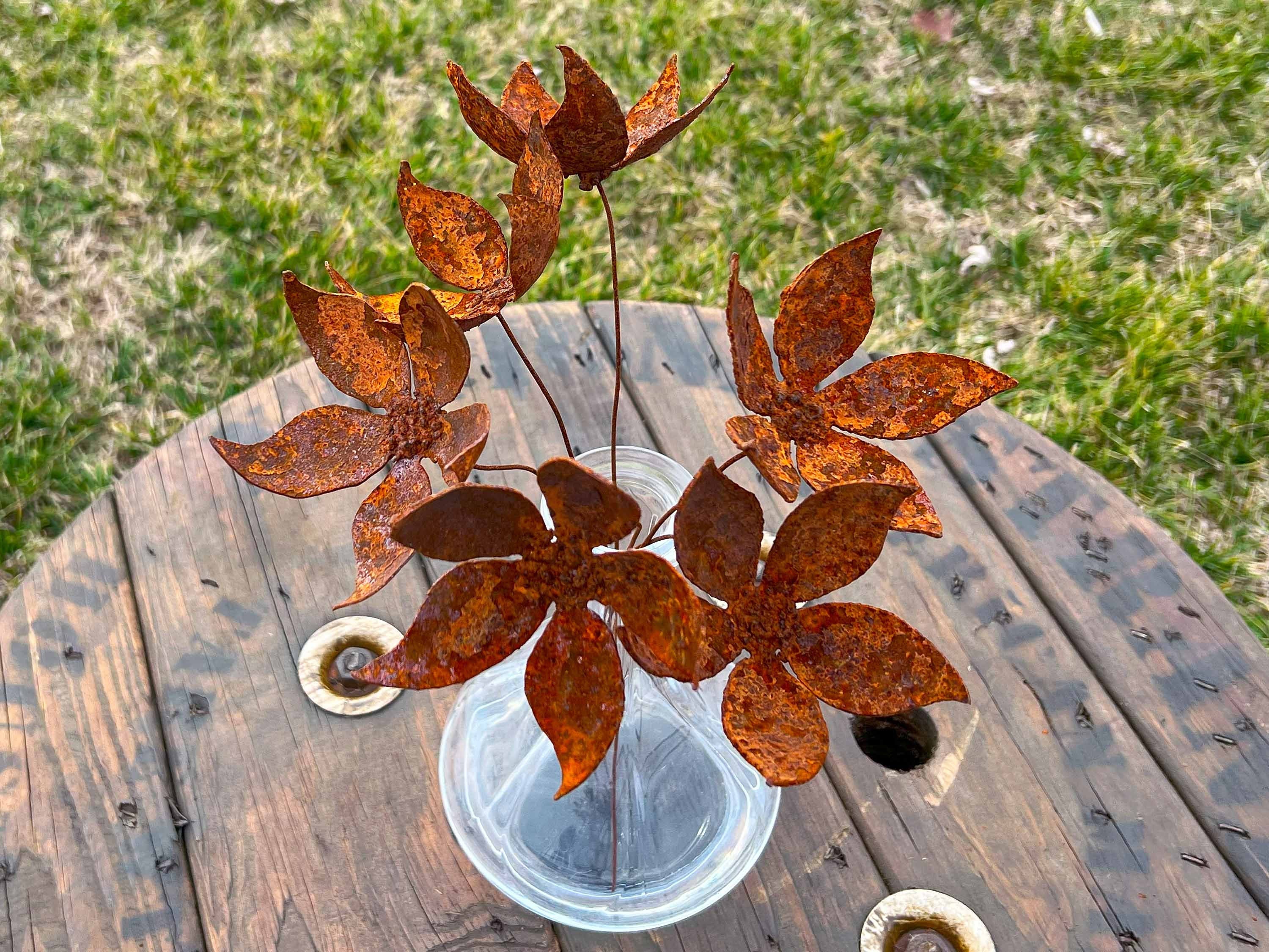 Handmade Rusty Iron Jasmine Flowers - Set of 6 - Industrial Floral Decor
