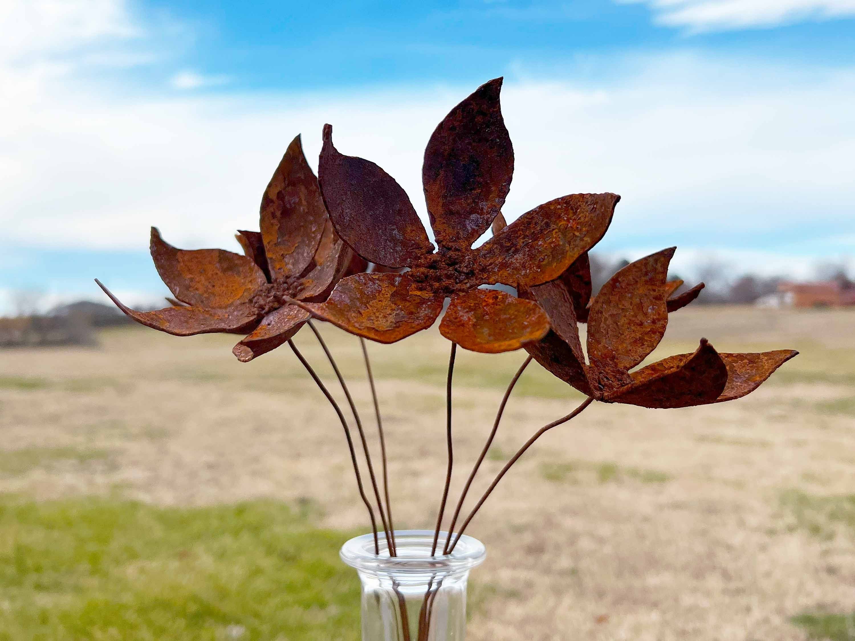Handmade Rusty Iron Jasmine Flowers - Set of 6 - Industrial Floral Decor