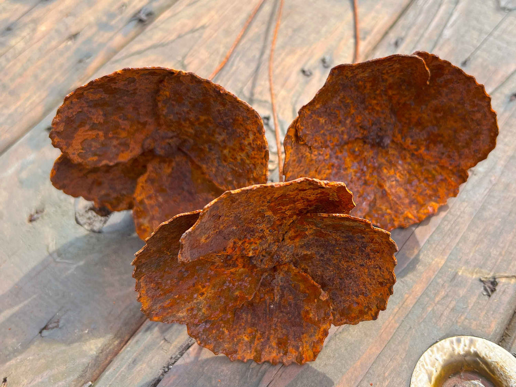 Rusty Iron Poppy Set: Handmade Industrial Floral Decor
