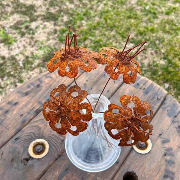 Rustic Handmade Rusty Metal Flowers - Set of 4 - Industrial Decor