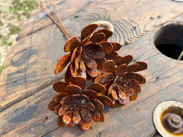 Rustic Rusty Zinnia Flowers - Handmade Metal Bloom Set of 4