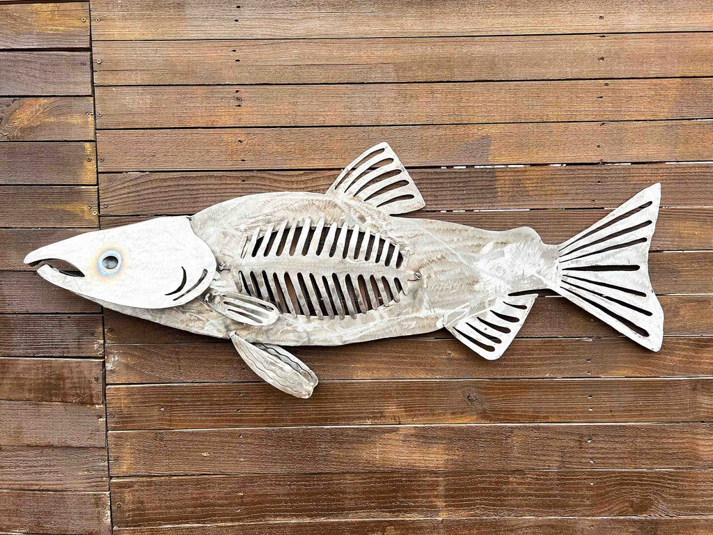 Large Steel Fish Sculpture: Silver & Black Nautical Wall Art