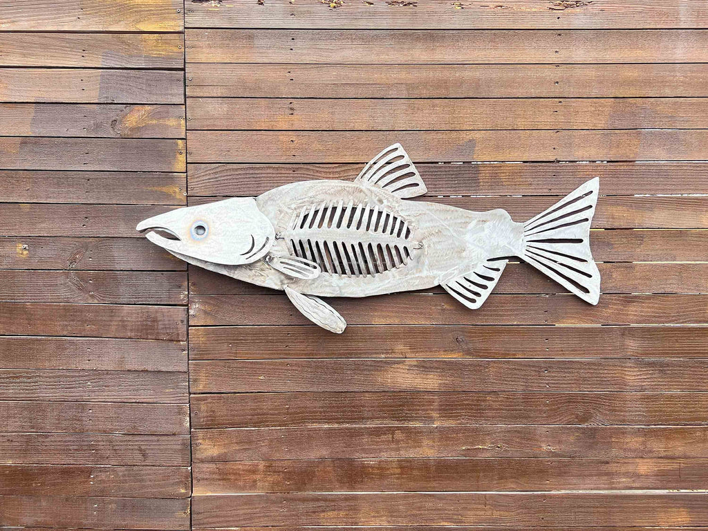 Large Steel Fish Sculpture: Silver & Black Nautical Wall Art