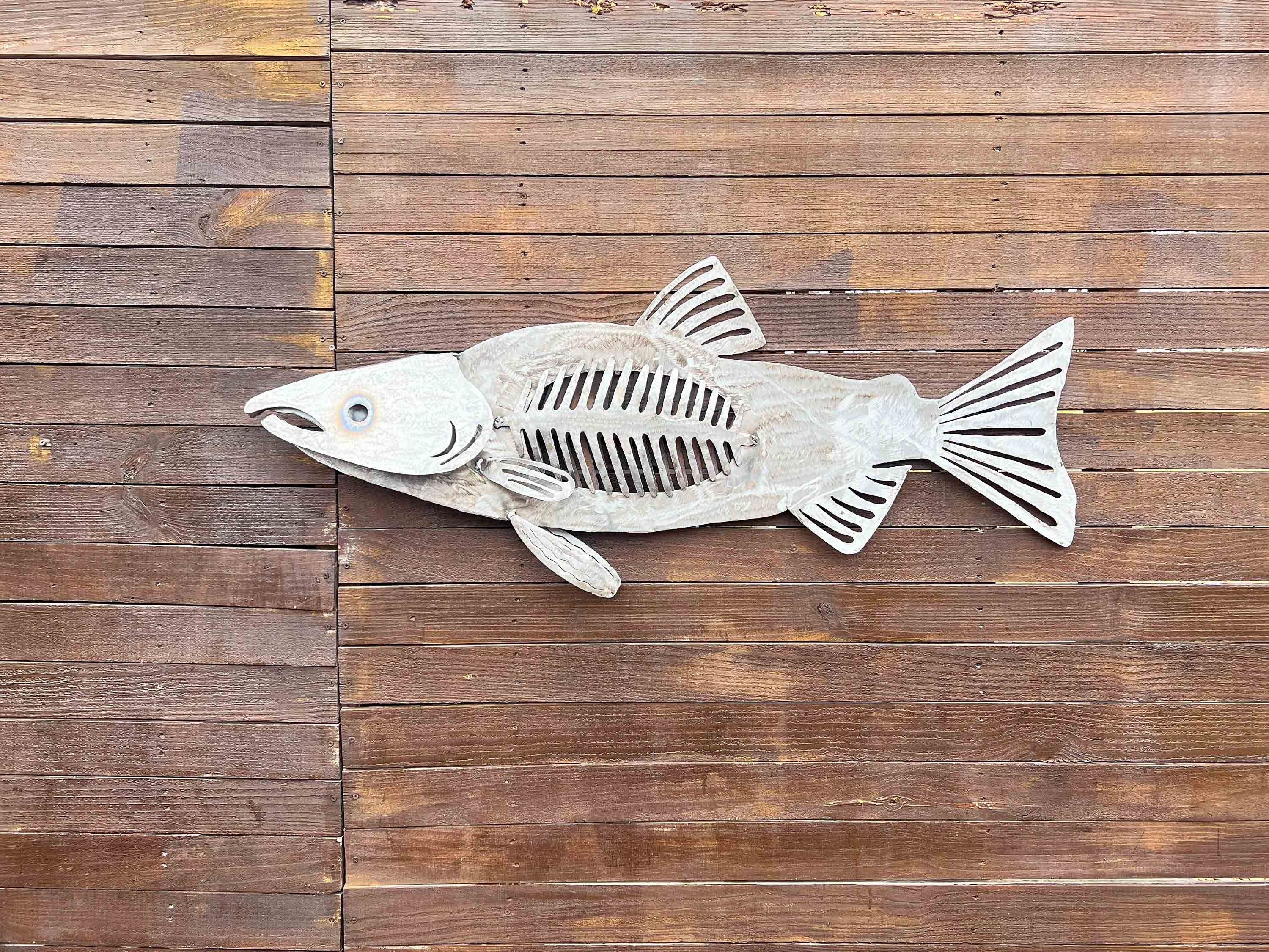 Large Steel Fish Sculpture: Silver & Black Nautical Wall Art
