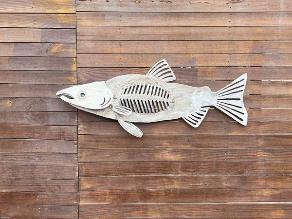 Large Steel Fish Sculpture: Silver & Black Nautical Wall Art