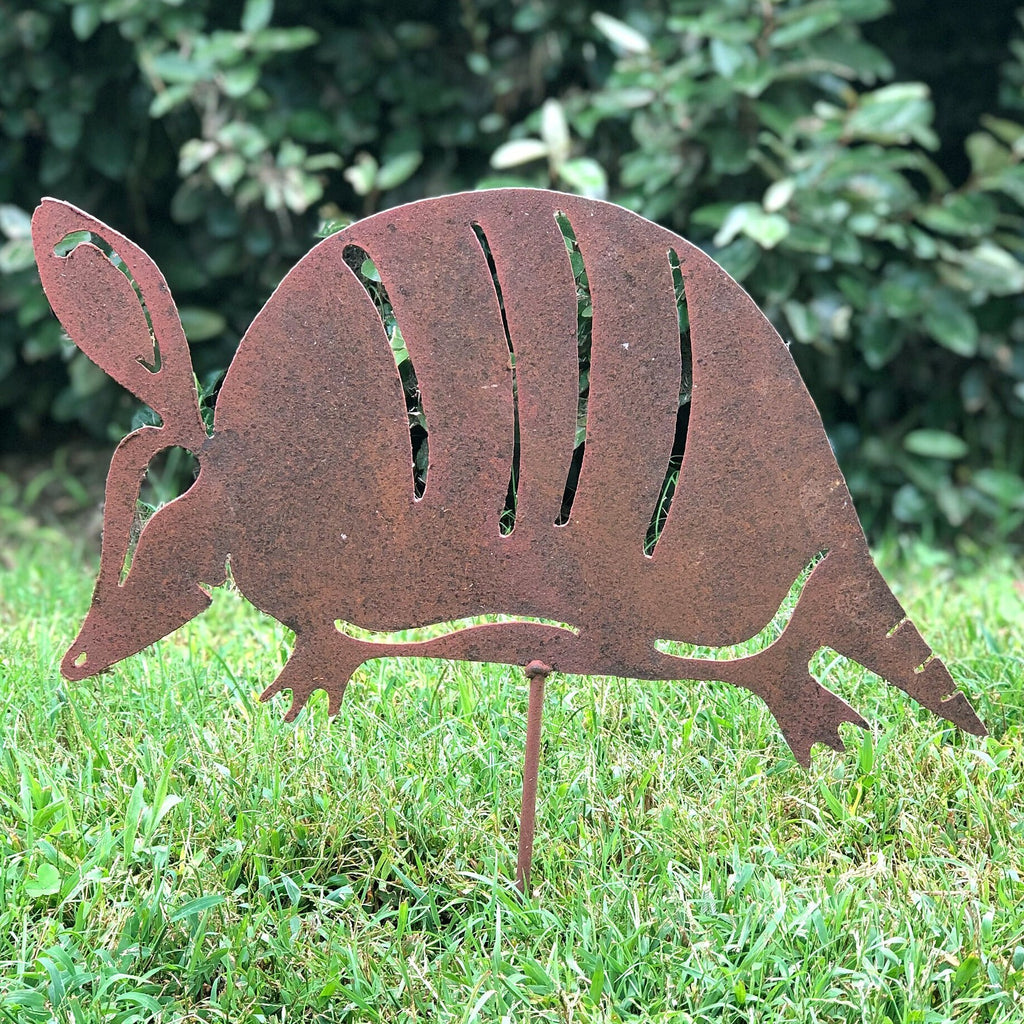 Large 17" Metal Armadillo Garden Stake: Southwestern Yard Art