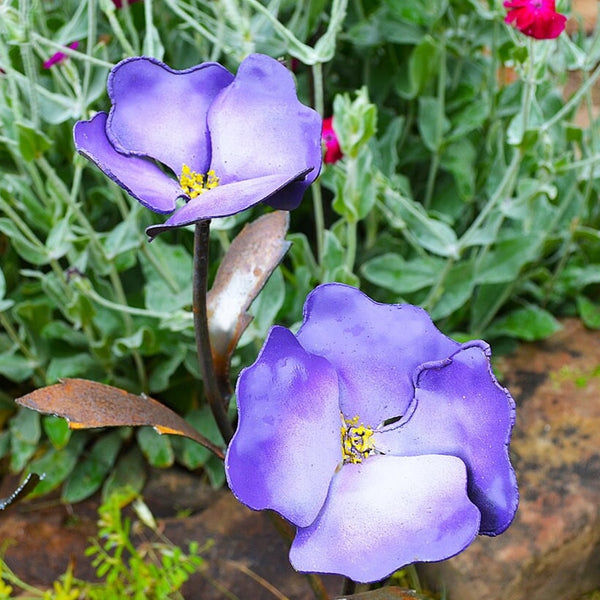 Handmade Metal Pansy Flower Stake: Purple Garden Art, 22-Inch