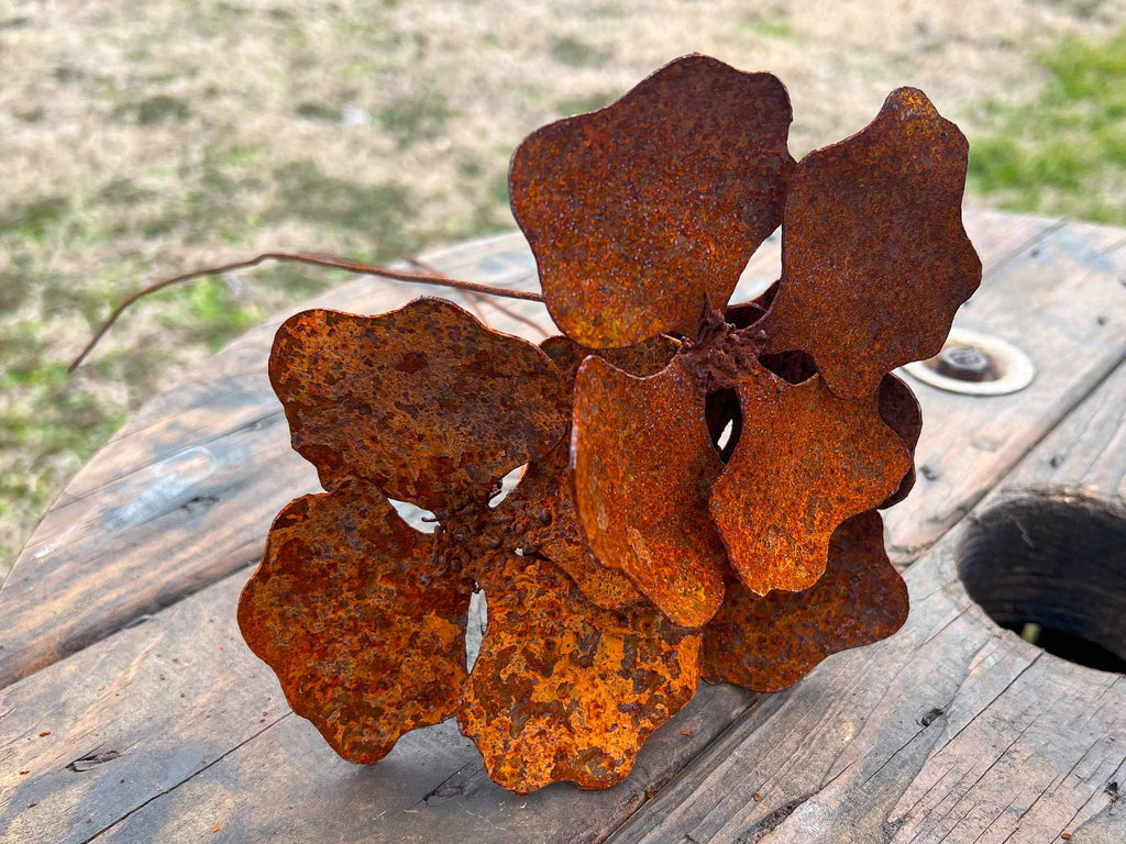 Handmade Rusty Pansy Flowers (Set of 3) - Industrial Floral Decor