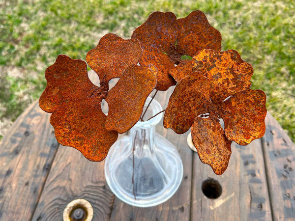 Handmade Rusty Pansy Flowers (Set of 3) - Industrial Floral Decor