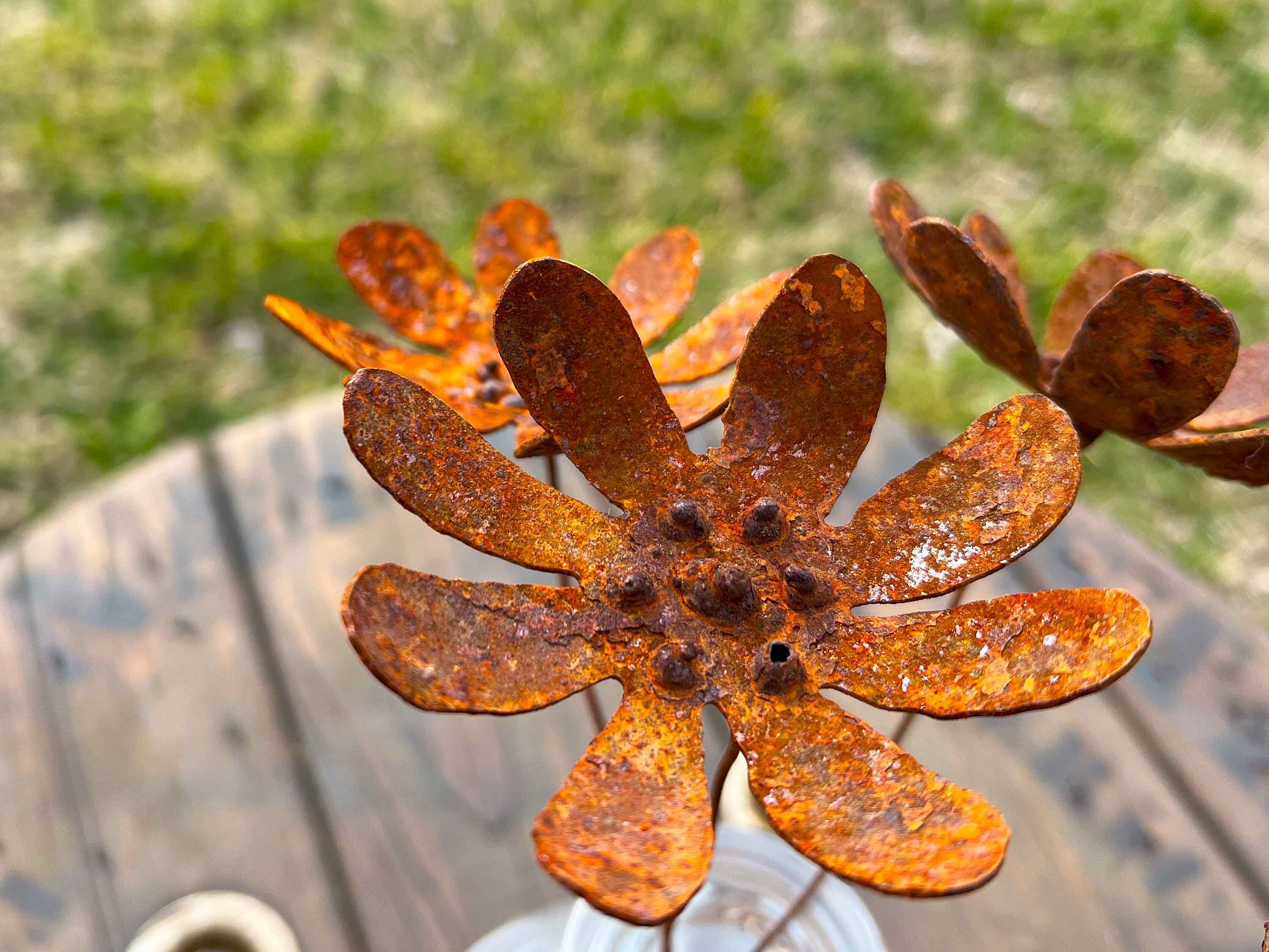 Rusty Metal Daisy Flowers (Set of 6): Handmade Rustic Industrial Decor