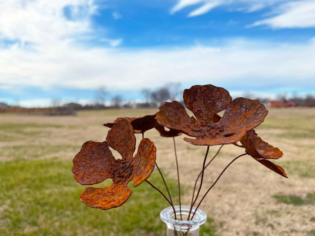 Rusty Iron Poppy Flowers (Set of 6) - Handmade Industrial Sculpture