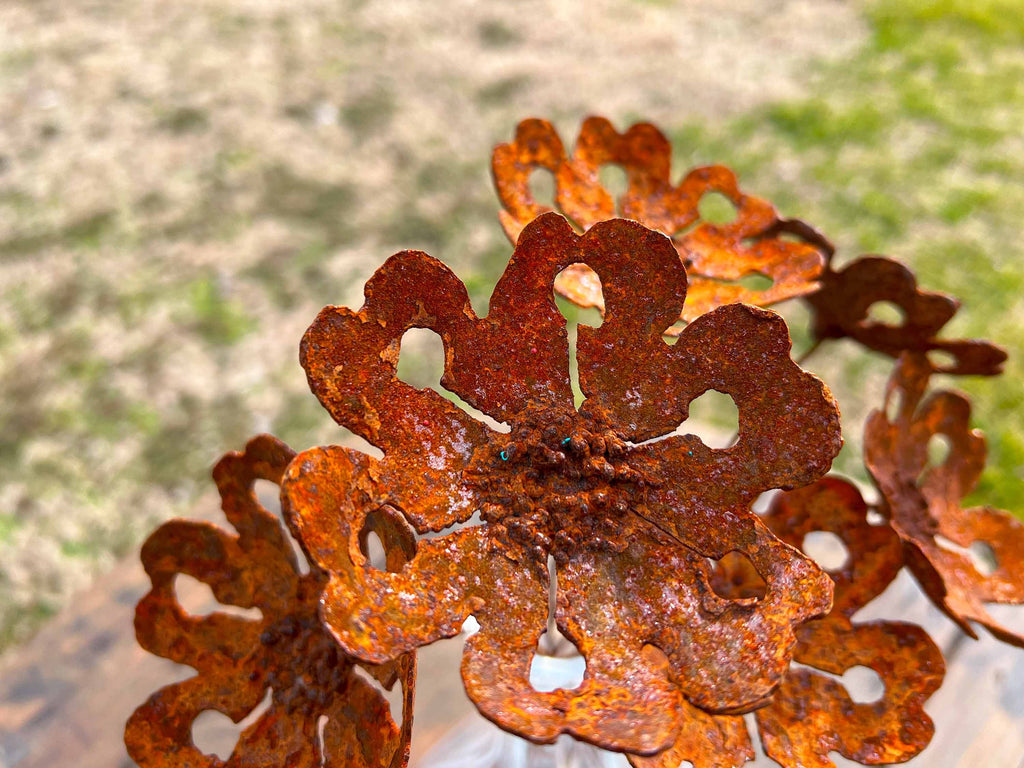 Handmade Rusty Metal Gardenia Flowers - Set of 6 - Industrial Floral Decor
