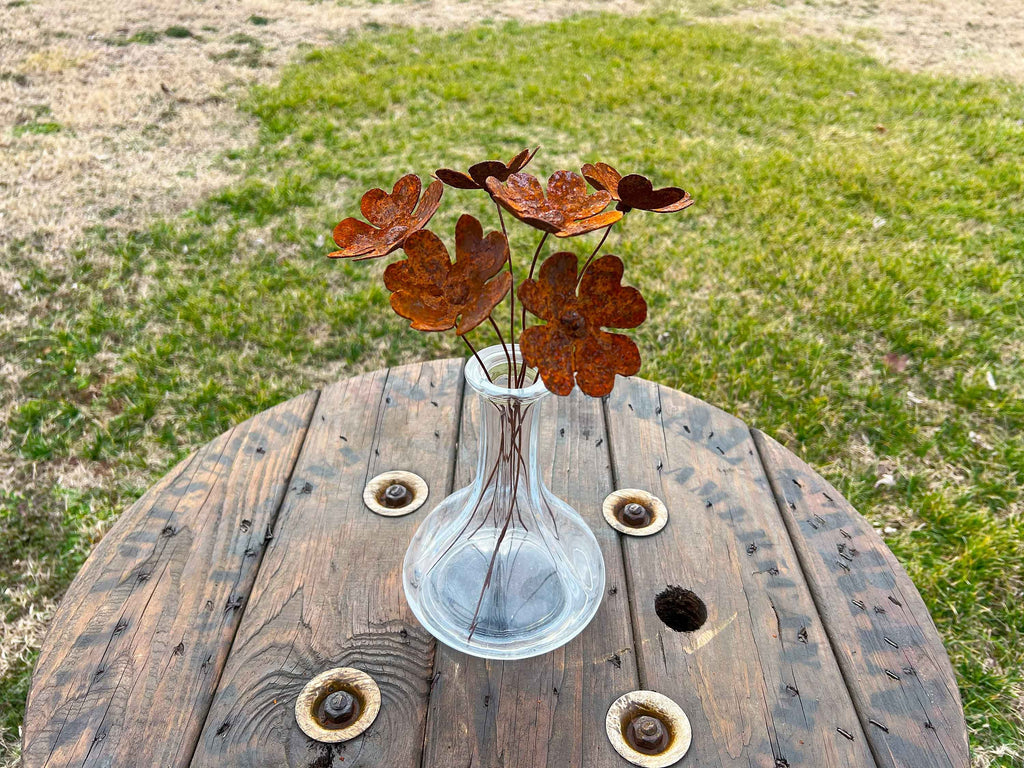 Handmade Rusty Heart Flowers - Set of 6 - Industrial Floral Stakes